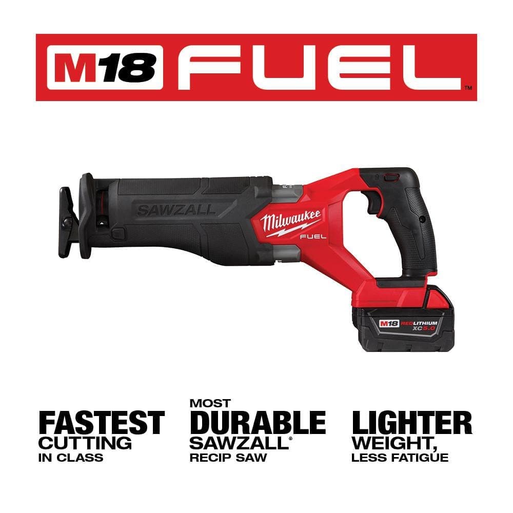Milwaukee M18 FUEL 18V Lith-Ion Brushless Cordless SAWZALL Reciprocating Saw w/ (2) Battery & Charger Kit (4)