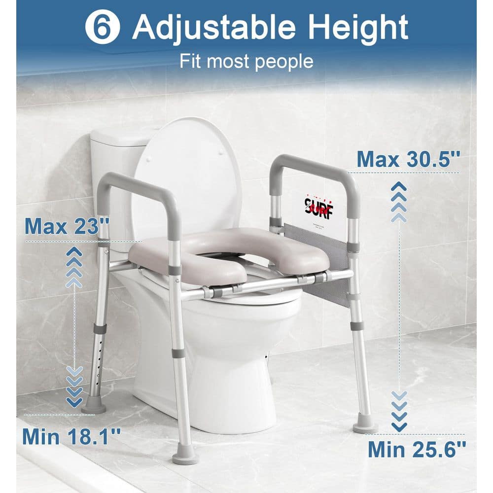Numhew Adjustable Elevated Toilet Seat, Heavy-Duty 400Lbs Support, Anti-Slip Legs & Padded Arms in White (3)