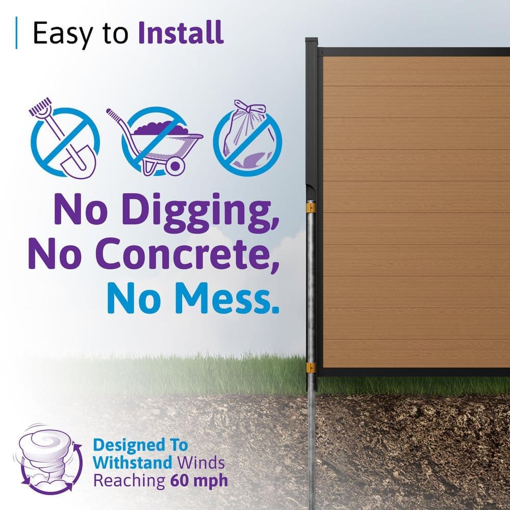 WamBam Fence 6ft. H No Dig Edgewood Black Aluminum Line Fence Posts Kit with Pipe Anchors (4 Pack) (3)