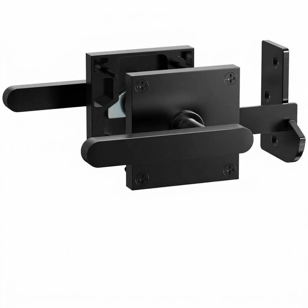 Unbranded Heavy Duty Double Sided Gate Latch Black Aluminum Alloy with Handles Left Inswing for Wooden Fence Garden (1)