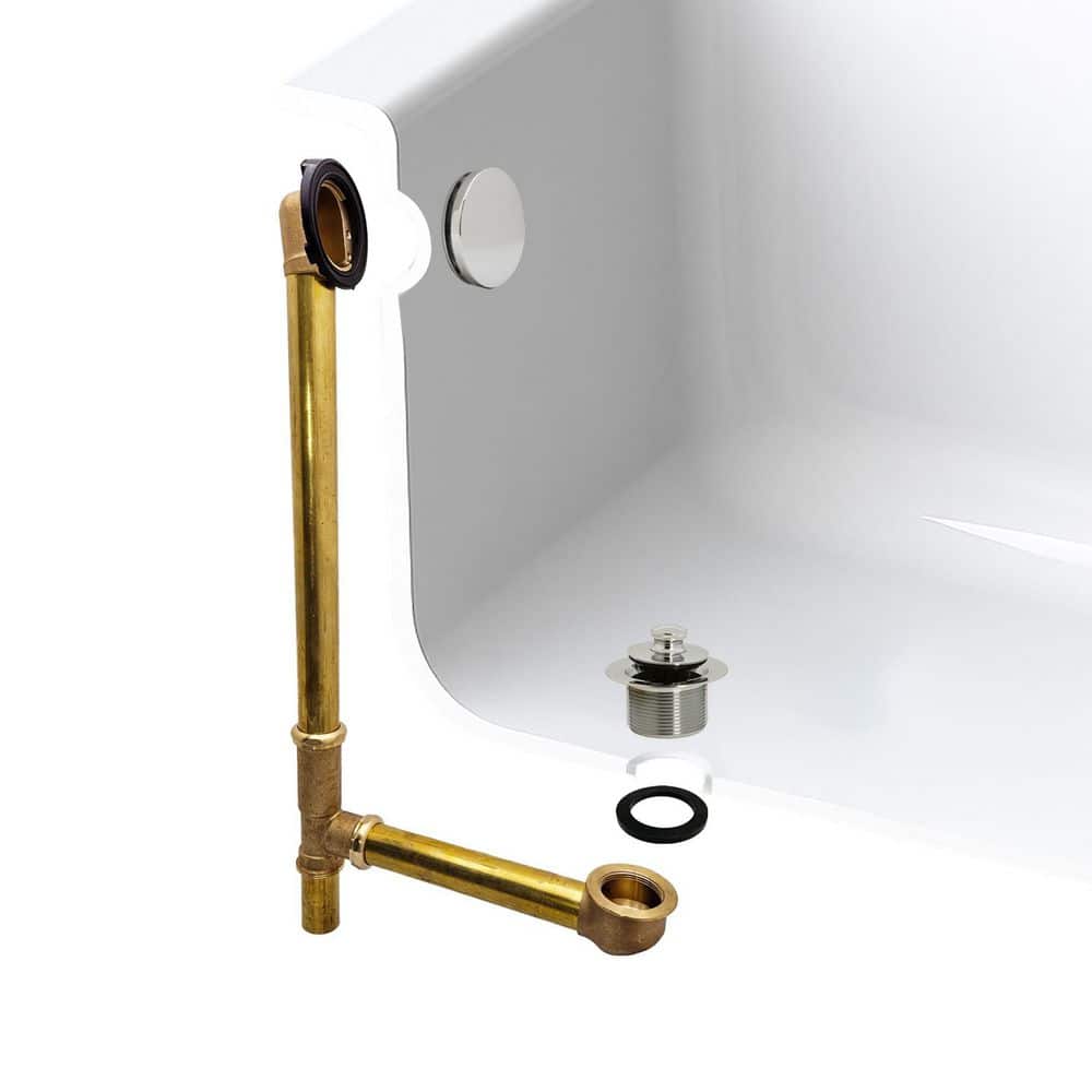 Westbrass 22 in. Brass Lift & Turn Bath Waste & Overflow Assembly with Illusionary No-Hole Faceplate (1)