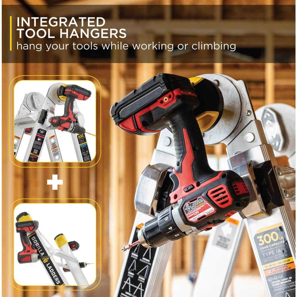Gorilla Ladders Reach Aluminum Multi-Position Ladder with Tool Hangers, 300 lbs. Load Capacity, Type IA Duty Rating (3)