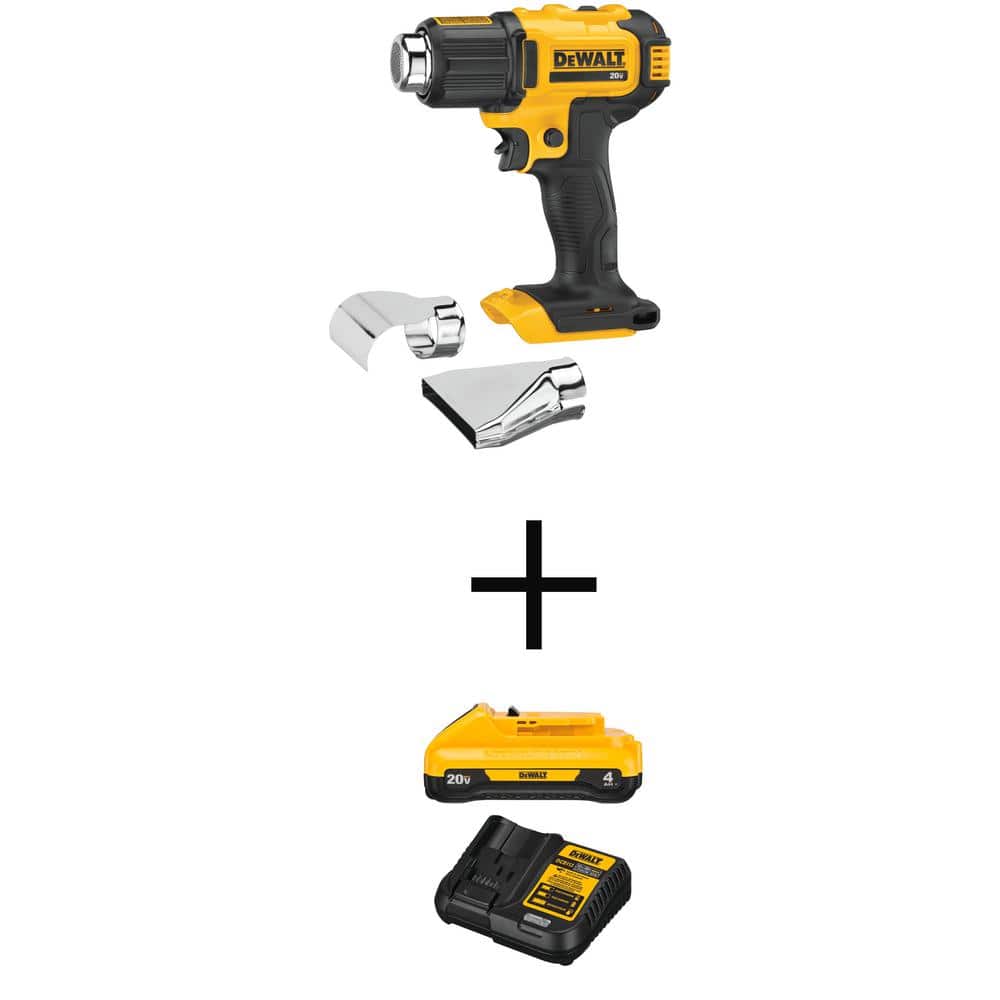 DEWALT 20V MAX Cordless Compact Heat Gun with Flat and Hook Nozzle Attachments, 20V 4.0Ah Battery, and 12V - 20V MAX Charger