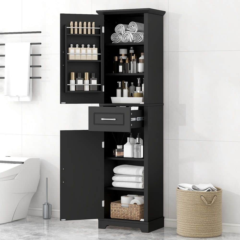 Unbranded 20 in. W 11.8 in. D 72.5 in. H MDF Freestanding Linen Cabinet with Doors and Adjustable Shelves