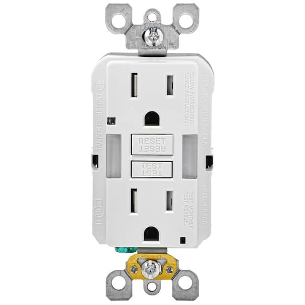 Leviton 15 Amp Self-Test SmartlockPro Combo Duplex Guide Light and Tamper Resistant GFCI Outlet, White GFNL1-W (2)