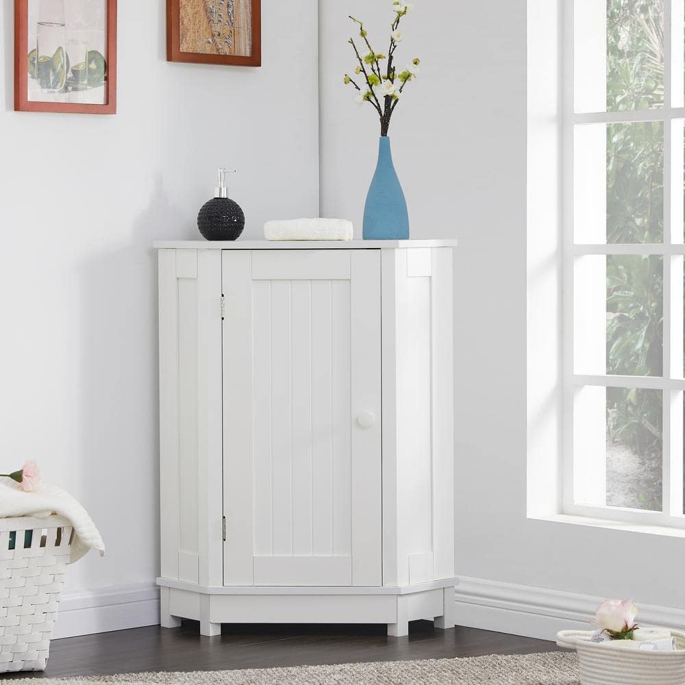 Lycvki 17.5 in. W x 17.5 in. D x 31.4 in. H White Triangle Corner Linen Cabinet with Adjustable Shelf (2)