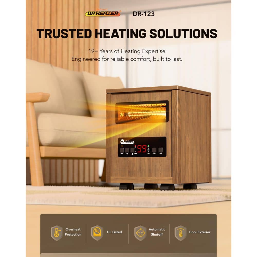 Dr Infrared Heater 1500-Watt Brown Electric Compact Radiant Infrared Portable Space Heater with Remote Control for Indoor Use, DR-123 (2)