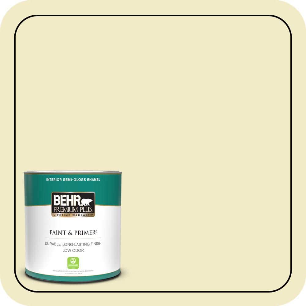 BEHR PREMIUM PLUS 1 qt. #P350-2 May Apple Semi-Gloss Enamel Low Odor Interior Paint & Primer