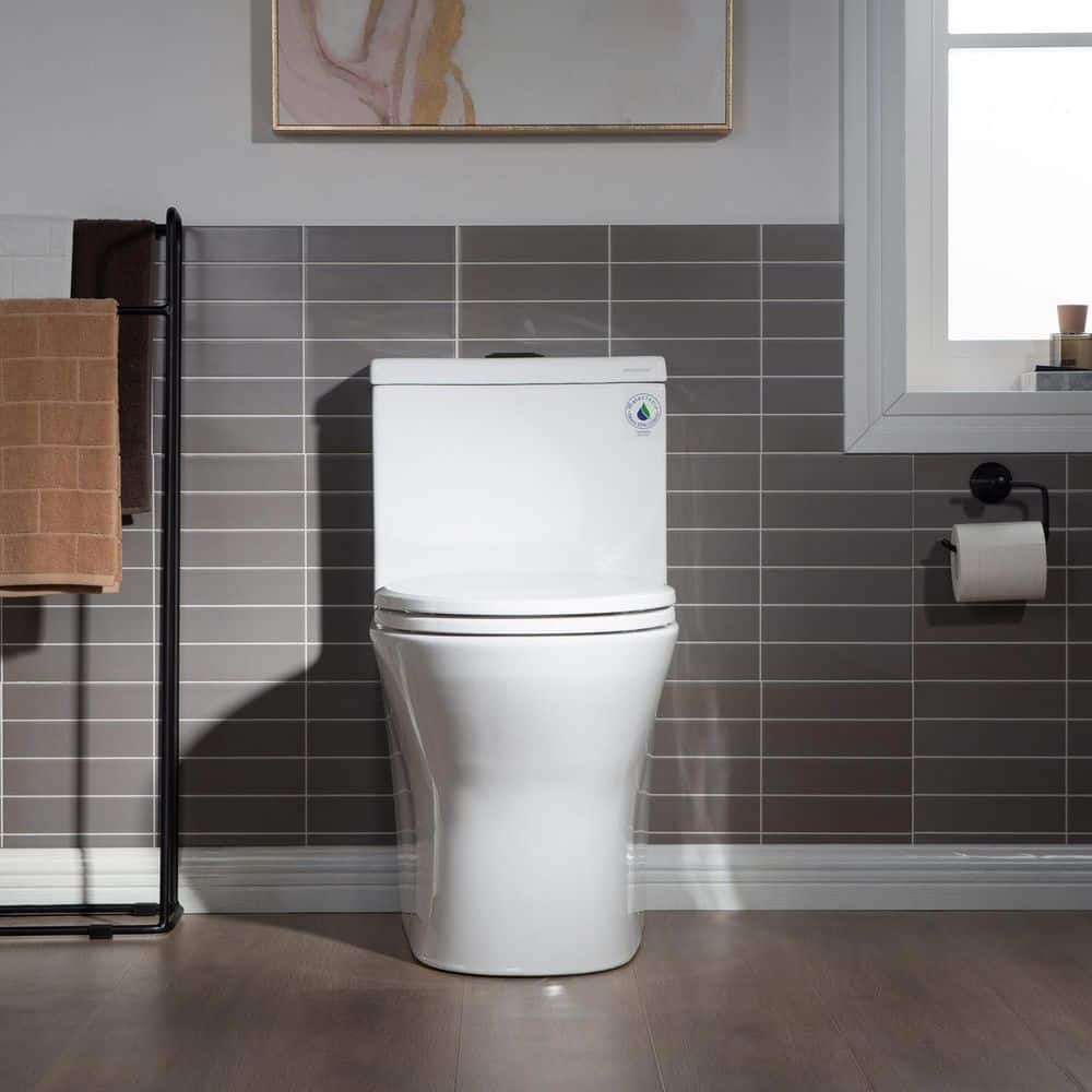 WOODBRIDGE Reo 1-Piece 1.28 GPF High Efficiency Dual Flush All-In One Toilet White with Soft Closed Seat Included (2)