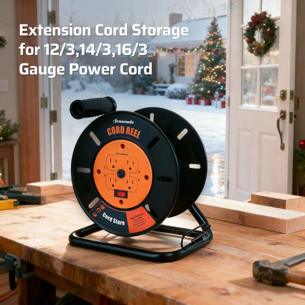 DEWENWILS Heavy-Duty Hand Wind 100 ft. 14/3,16/3 Gauge 10Amp Retractable Extension Cord Reel with 4 Grounded Outlets (2)