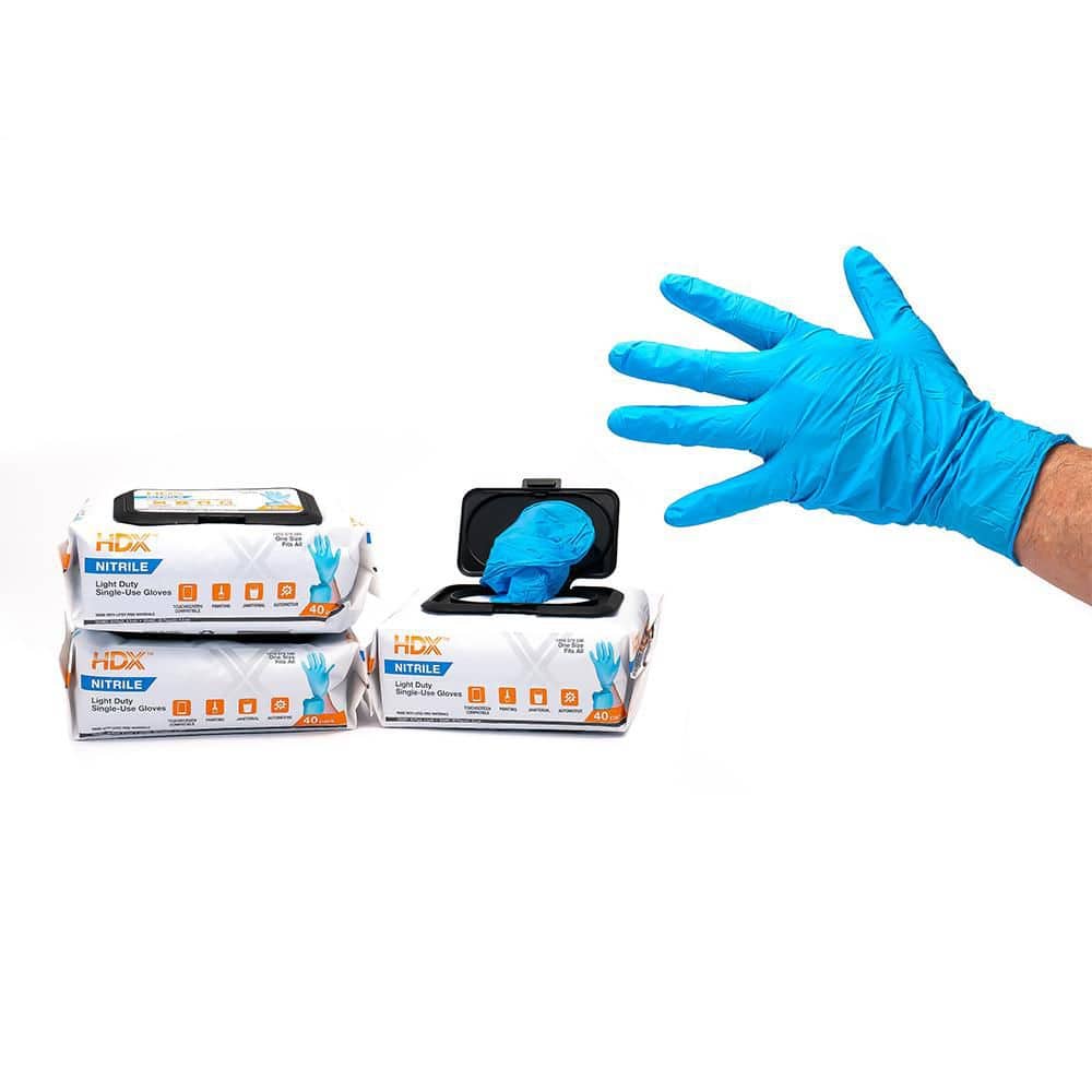 HDX Blue Nitrile Disposable Gloves 40-Pack, Resealable Pop-N-Go Bag, for Painting, Cleaning and Food Handling (3)