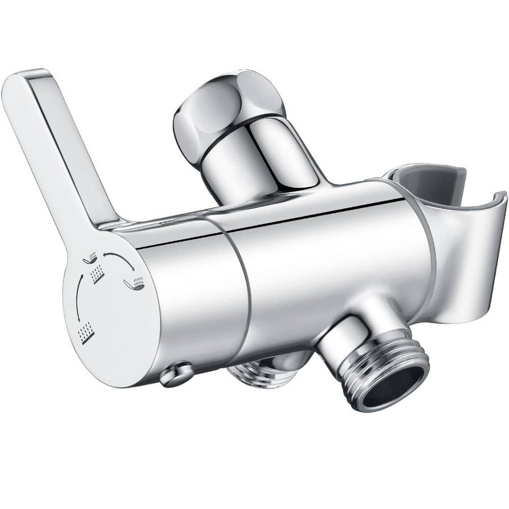 Helhom 3 Way Shower Diverter Valve with Hand Shower Holder in Polished Chrome, G1/2 Shower Head Splitter, Shower Arm Diverter (1)
