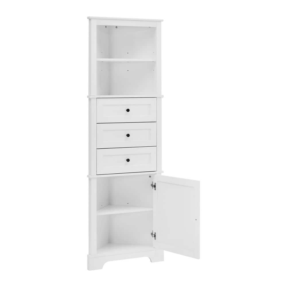 TCYO 23 in. W x 13 in. D x 69 in. H White Triangle Corner Storage Tall Linen Cabinet (3)