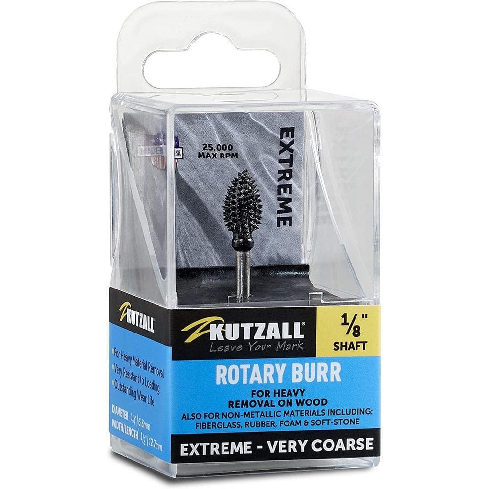 KUTZALL Flame Burr, 1/8 in. Shaft, Head Diameter 1/4 in. x Head Length 1/2 in., Tungsten Carbide Teeth, Very Coarse (2)