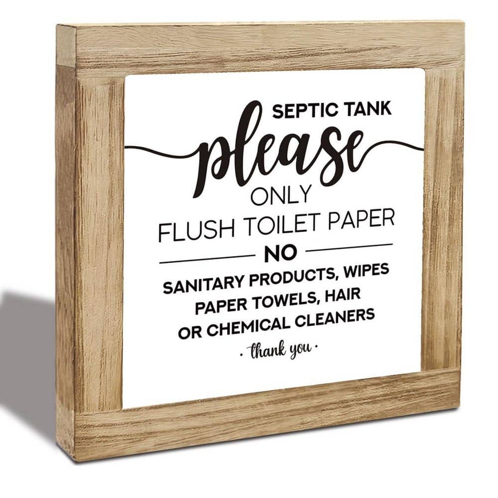 LAIFUCAM Wood Finish Freestanding Bathroom Sign Rustic Farmhouse Decor Septic Tank Reminder Toilet Paper Only Flush (1)