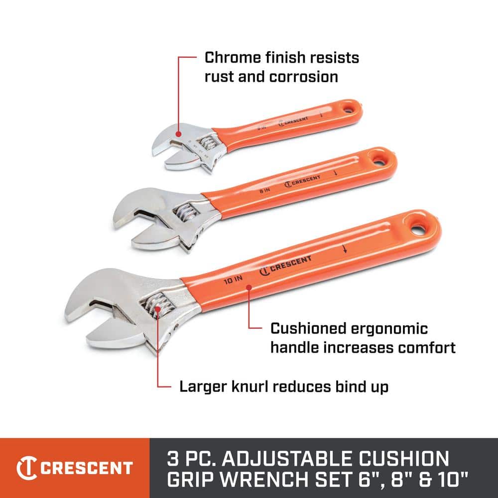 Crescent 6 in., 8 in., and 10 in. Chrome Cushion Grip Adjustable Wrench Set (3-Piece) (2)
