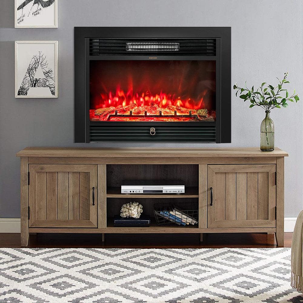 Gymax 28.5 in. Fireplace Electric Embedded Insert Heater Glass Log Flame Remote Black (1)