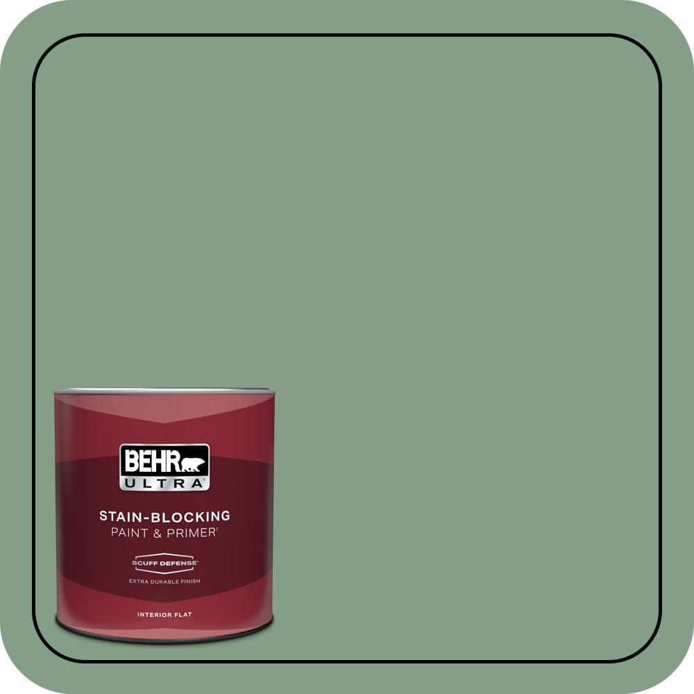 BEHR ULTRA 1 qt. #S410-5 Track Green Extra Durable Flat Interior Paint & Primer