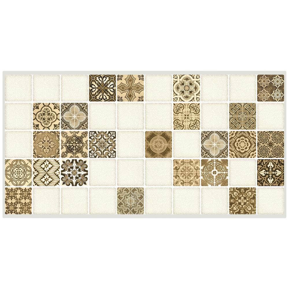 Dundee Deco 3D Falkirk Retro III 38 in. x 19 in. Cream Tan Faux Tile PVC Decorative Wall Paneling (5-Pack) (3)