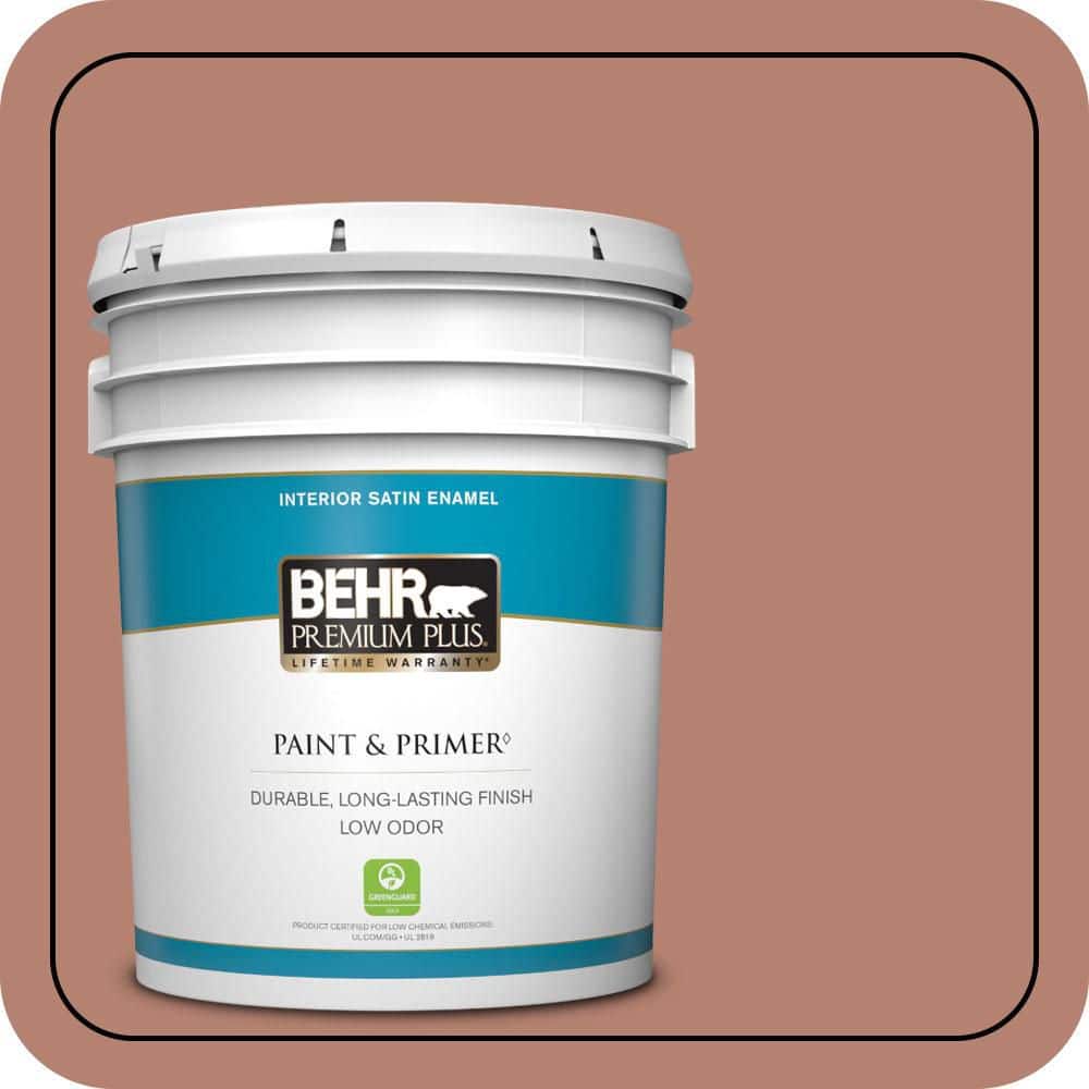BEHR PREMIUM PLUS 5 gal. #S180-5 Auburn Glaze Satin Enamel Low Odor Interior Paint & Primer