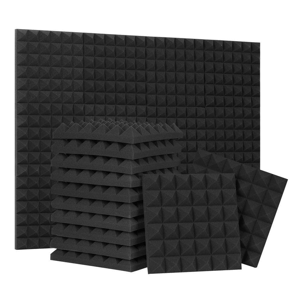 xinyoec 24 Pack 12 x 12 x 2 in. Pyramid Designed Acoustic Foam Panels, High Density and Fire Resistant, for Wall and Ceiling (1)