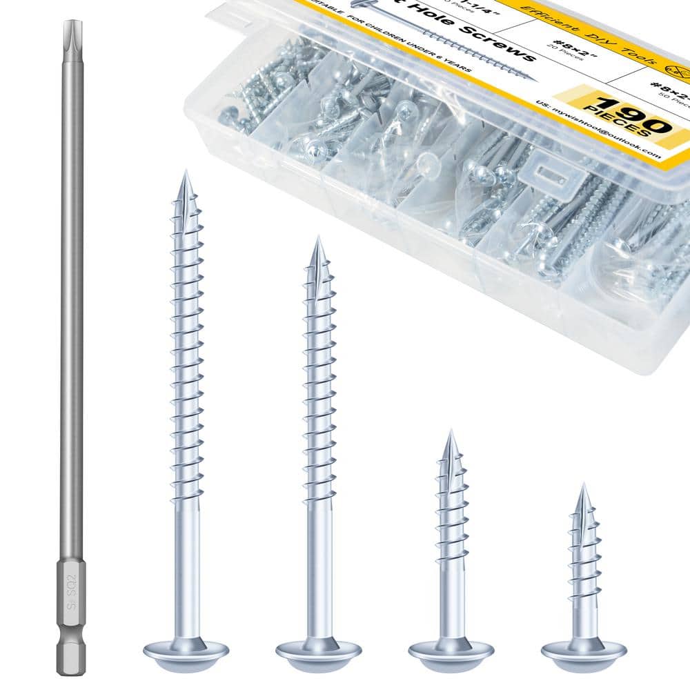 MYWISH #8 x 1 in. to 2-1/2 in. Square Washer Head Pocket-Hole Wood Screw Kit (190-Pack) (1)