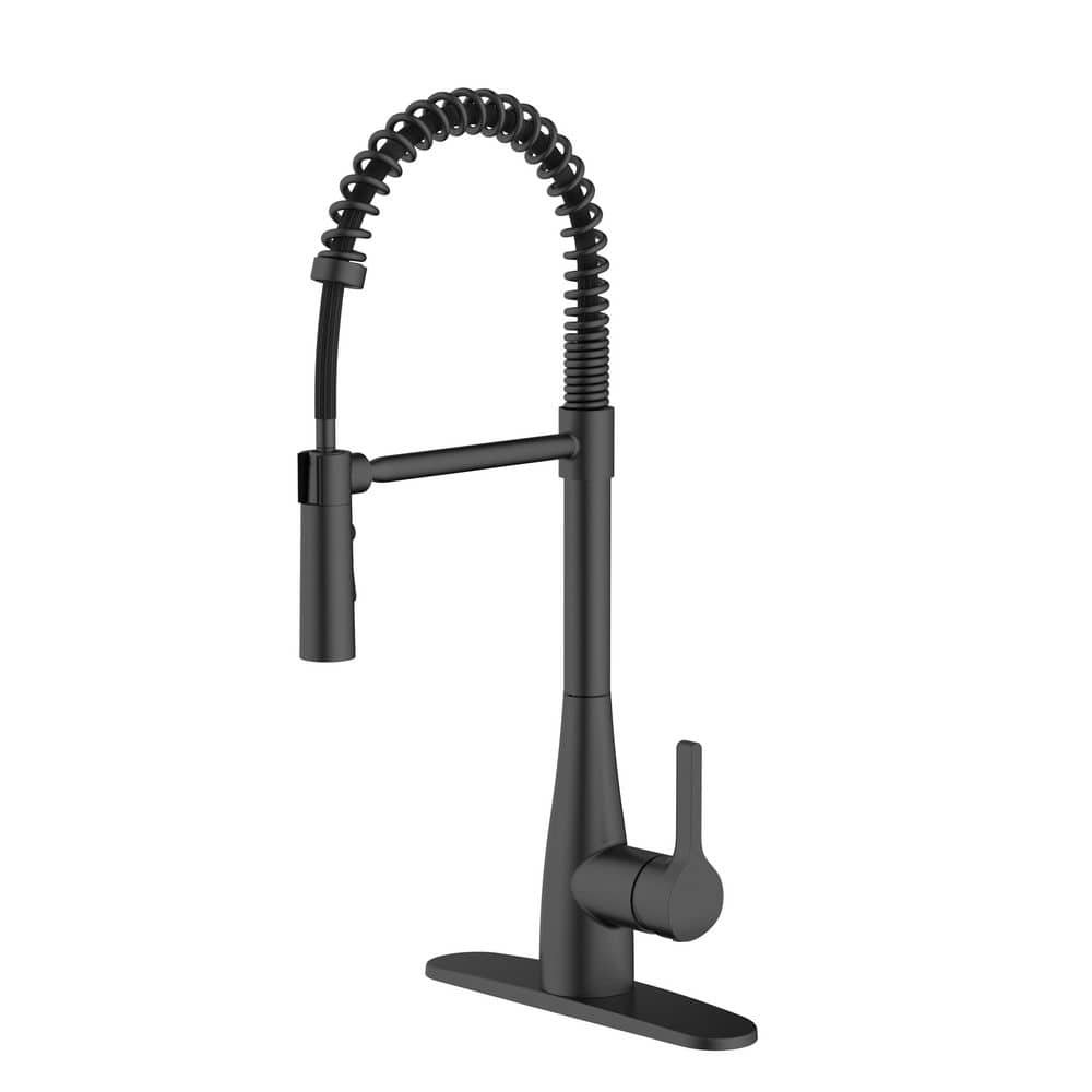 Glacier Bay Paige Semi Professional Single Handle Pull-Down Kitchen Faucet with Rotatable Spray Head in Matte Black