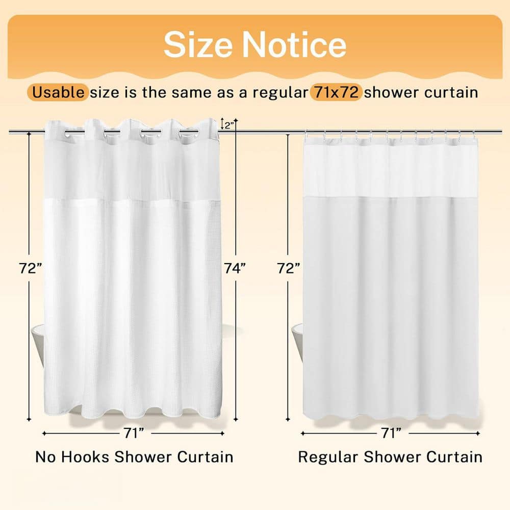 Wudkey 71 in. W x 74 in. L Dotted Waffle Polyester Shower Curtain with Snap in Liner in White for Home Bathroom Hotel Spa Use (2)