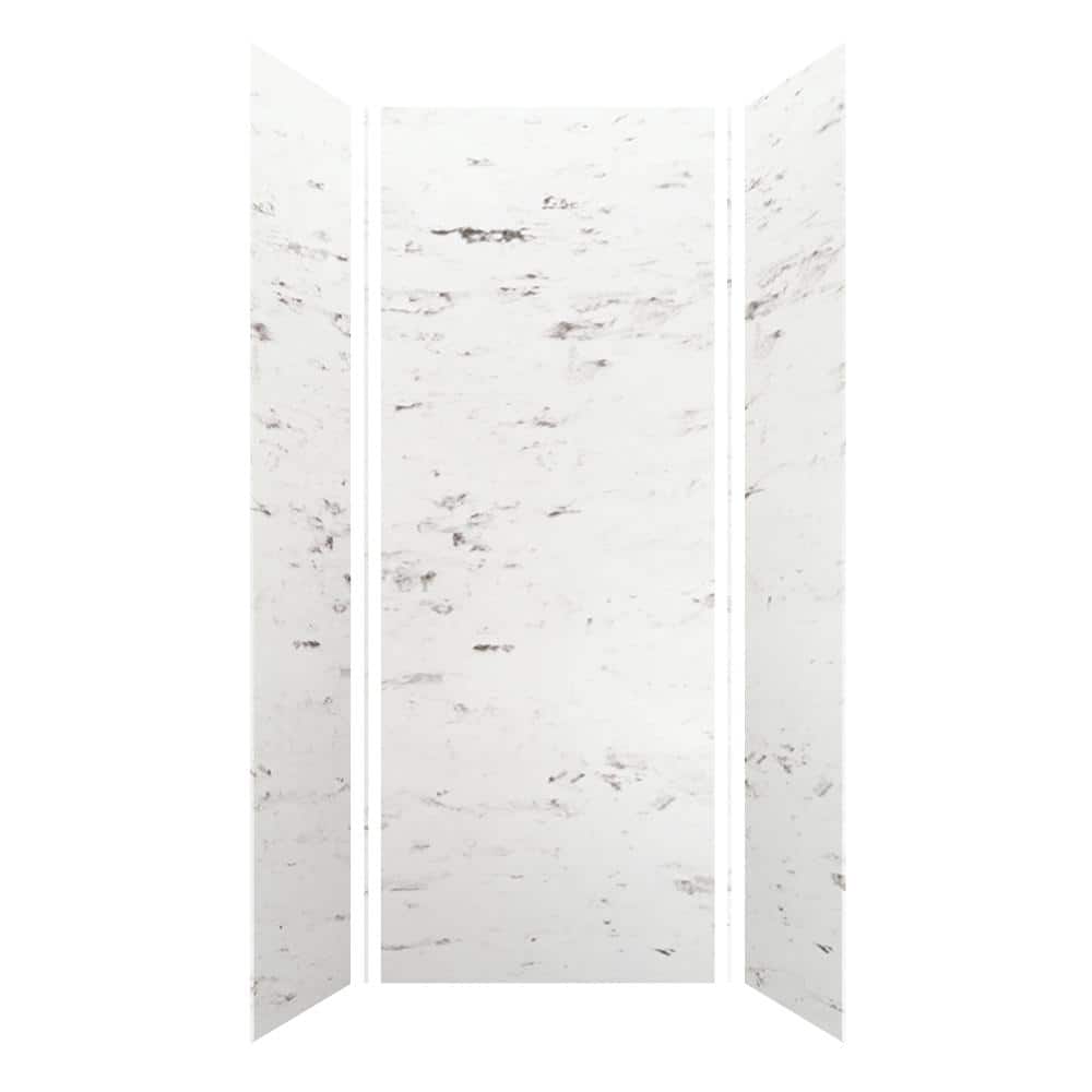 Transolid Saramar 36 in. W x 96 in. H x 36 in. D 3-Piece Glue to Wall Alcove Shower Wall Kit in. White Venito Velvet (1)