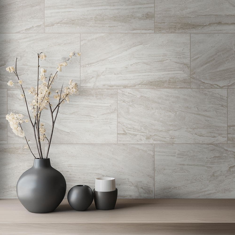 TrafficMaster Vigo Gris 12 in. x 24 in. Matte Ceramic Marble Look Floor and Wall Tile (2 sq. ft./Each) (4)
