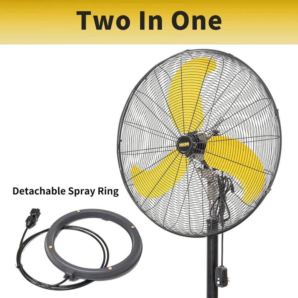 WOCK HICFM 30 in. Yellow Misting Outdoor Oscillating Pedestal Fan, IP44 Motor, 1/3 HP, 9 ft. Cord and GFCI Plug, UL Listed (2)
