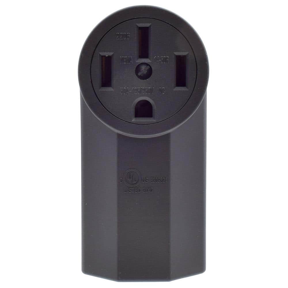 ELEGRP 50 Amp 125/250V, NEMA 14-50R Surface Mount Power Outlet, Single Straight Blade Range & Dryer Outlet Grounding, Black (1)
