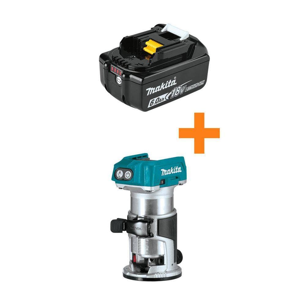 Makita 18-Volt LXT Lithium-Ion 6.0 Ah Battery with 18V LXT Lithium-Ion Brushless Cordless Variable Speed Compact Router (1)