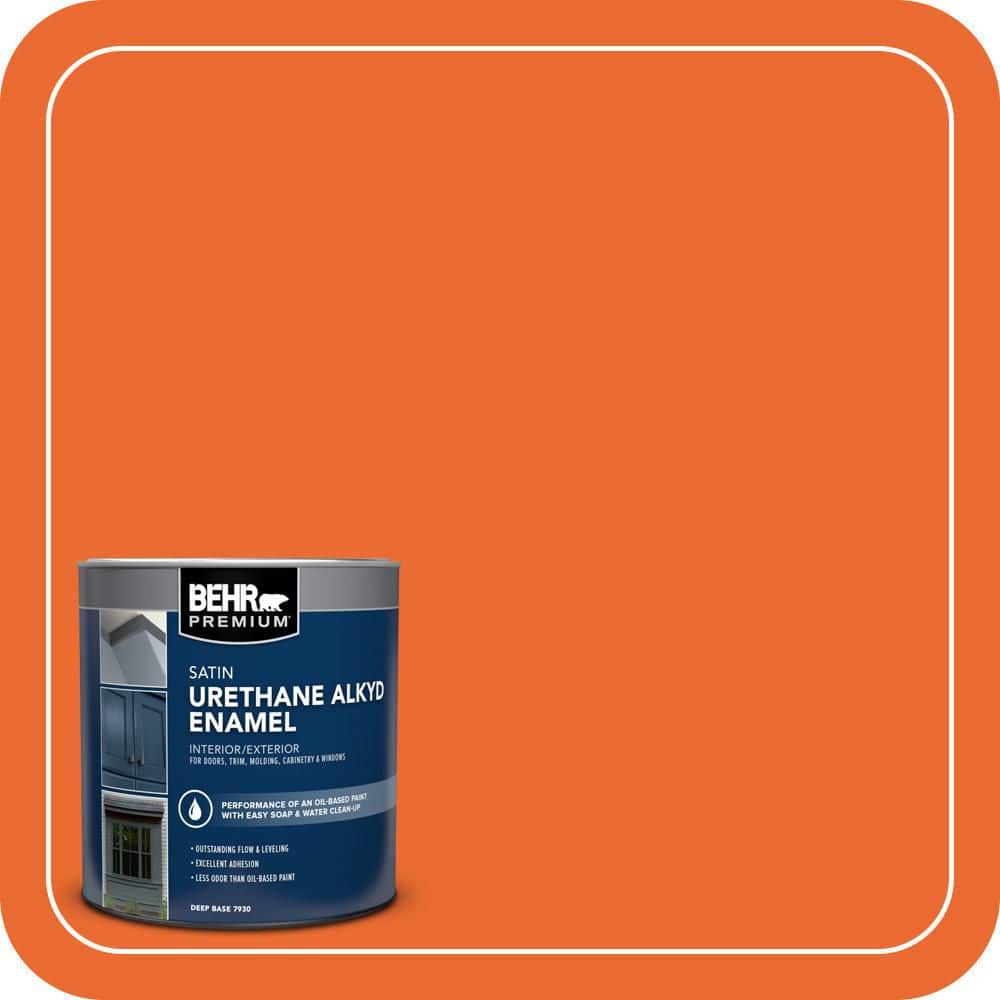 BEHR PREMIUM 1 qt. #220B-7 Electric Orange Satin Enamel Urethane Alkyd Interior/Exterior Paint (1)