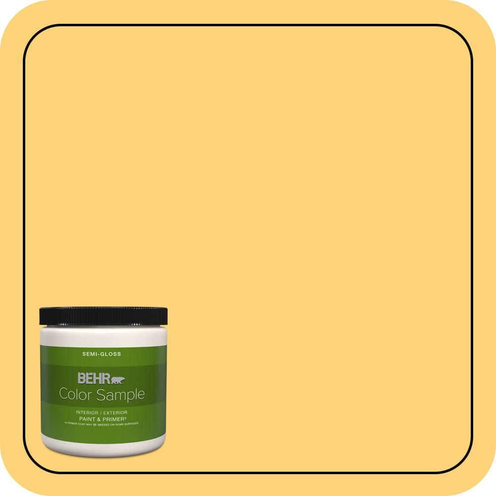 BEHR PREMIUM PLUS 8 oz. #P260-5 Yellow Jubilee Semi-Gloss Interior/Exterior Paint & Primer Color Sample