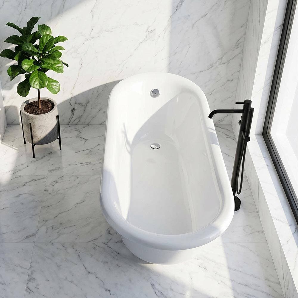 ANZZI Talyah Series 71 in. x 35 in. Flat Bottom Acrylic Freestanding Soaking Bathtub with Center Drain in Glossy White (2)