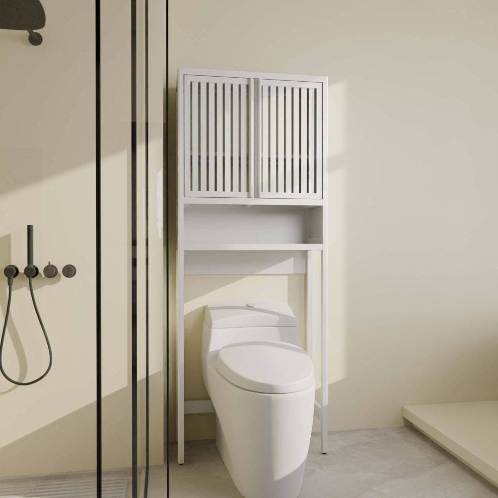 XUJMK 26 in. W x 10 in. D x 65 in. H Linen Cabinet, Bamboo Storage Cabinet, Toilet Storage Rack For Bathroom, Laundry, White (2)