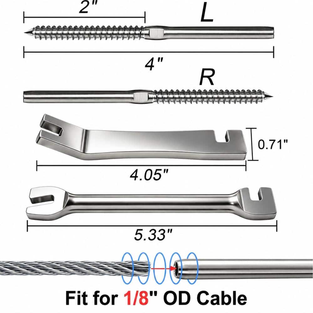 Unbranded T316 Stainless Steel Swage Lag Screws for 1/8 in Cable Railing Wood Posts Right and Left Hand Threads 100 Pack (3)