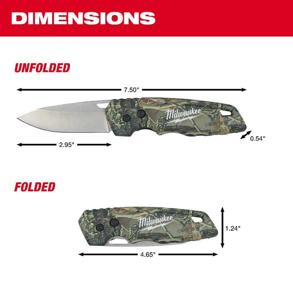 Milwaukee FASTBACK Camo Stainless Steel Folding Knife with 2.95 in. Blade with Compact Jobsite Knife Sharpener (2-Piece) (3)