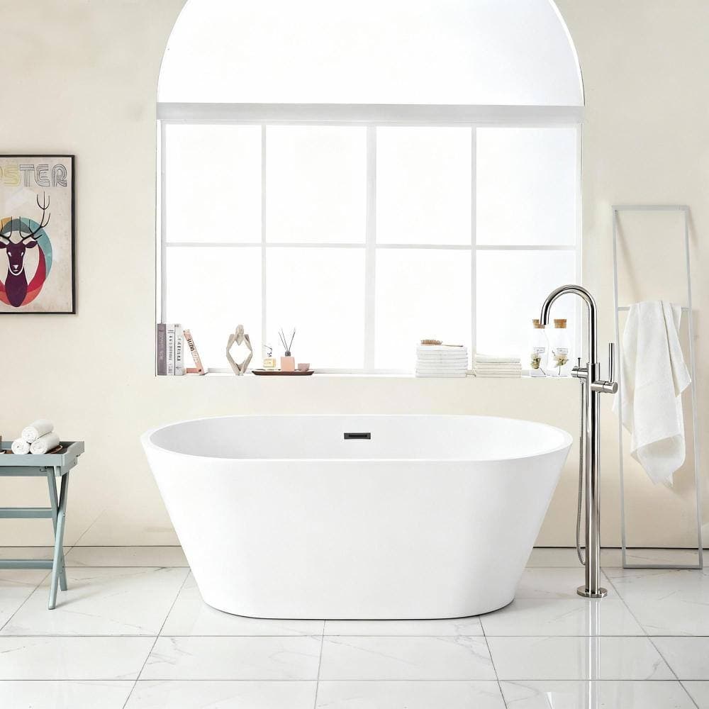 Staykiwi " Acrylic Freestanding Soaking Bathtub with Black Overflow & Pop-Up Drain (2)