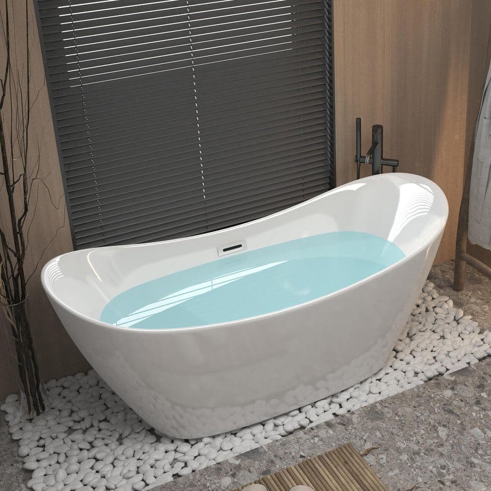 WELLFOR 59 in. x 29.5 in. Soaking Bathtub with Center Drain in Gloss White with Chrome Overflow and Pop-Up Drain (1)