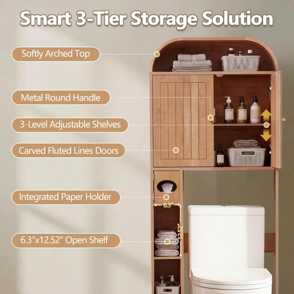ATHMILE 67.72 in. H Arc Shape Natural Bathroom Etageres and Space Savers with Toilet Paper Box over the Toilet (3)