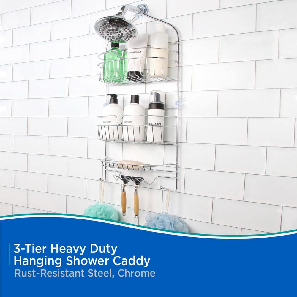 Kenney 24 in. H x 11 in W x 4.5 in. D 3-Tier Rust-Resistant Large Hanging Shower Caddy in Chrome (3)