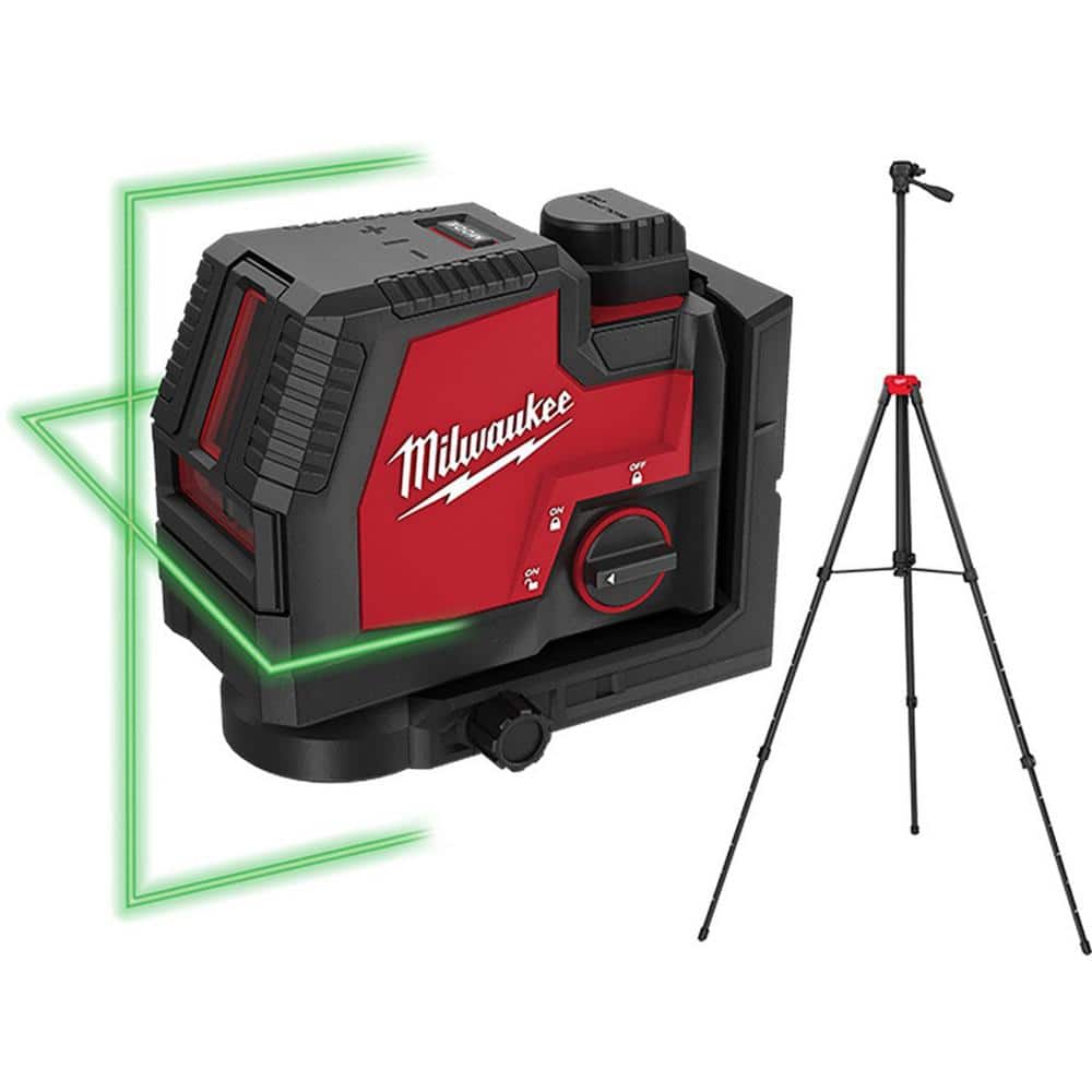 Milwaukee 100 ft. REDLITHIUM Lithium-Ion USB Green Rechargeable Cross Line Laser Level with Charger and Adjustable Tripod