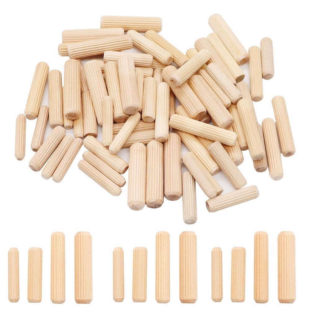 Angel Sar 400-Pcs Straight Groove Wooden Dowel Pins, DIY Manual Wood Construction Connectors for 1/4 in. 5/16 in. 3/8 in. (1)
