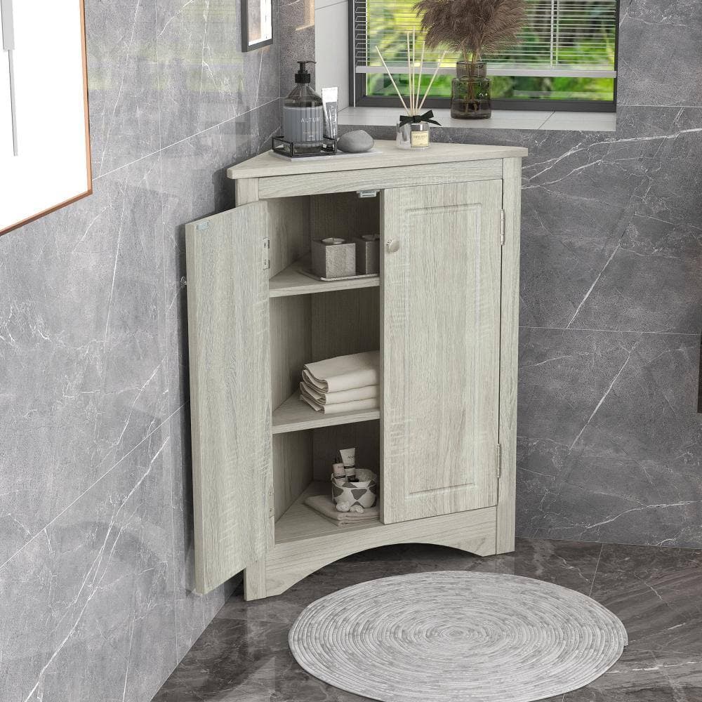 Staykiwi 24 in. W x 13 in. D x 32 in. H Oak Triangle Bathroom Storage Cabinet with Adjustable Shelves (3)