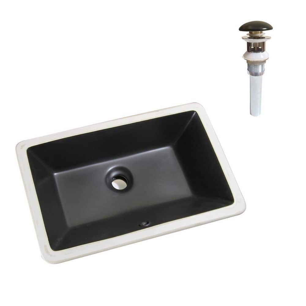 Yingze 21 in. Undermount Rectangular Bathroom Sink in Matte Black Porcelain with Pop-up Drain