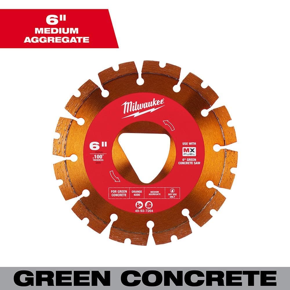 Milwaukee Orange 6 in. x .100 in. Green Concrete Cutting Segmented Rim Diamond Blade (1-Pack) (1)