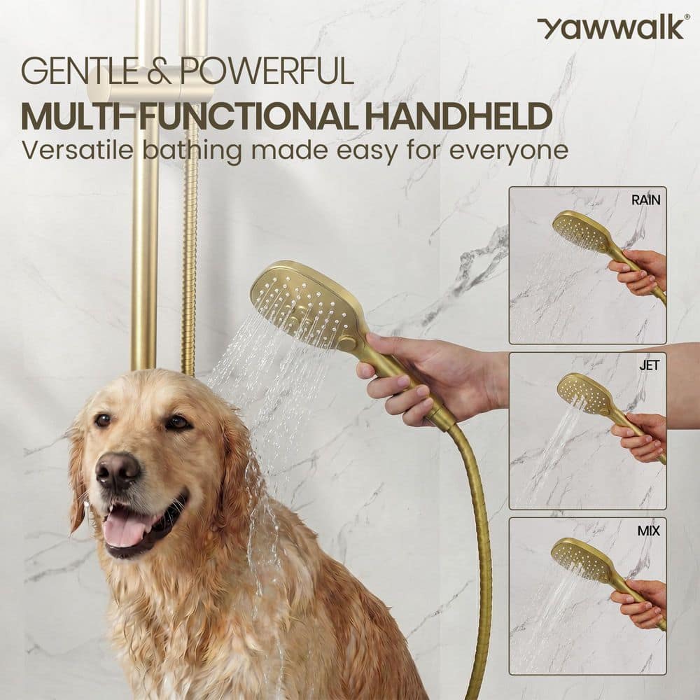 YAWWALK 2-Spray Wall-Mounted Rain Shower System with 10 in. Shower Head, Handheld Shower, Valve (4)