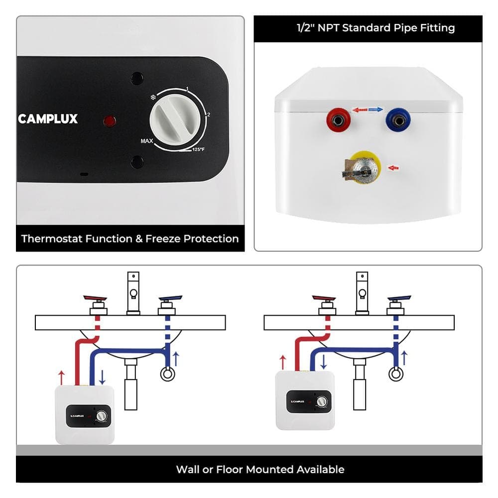 CAMPLUX 2.5 Gal. Compact Mini-Tank Element Point-Of-Use Electric Water Heater with Warranty (3)